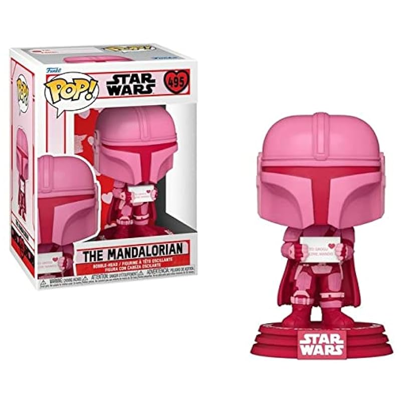 Funko Star Wars: Valentines - Mandalorian [Din Djarrin] Funko Pop! Vinyl Figure (Bundled with Compatible Pop Box Protector Case), Multied, 3.75 inches Bobbleheads