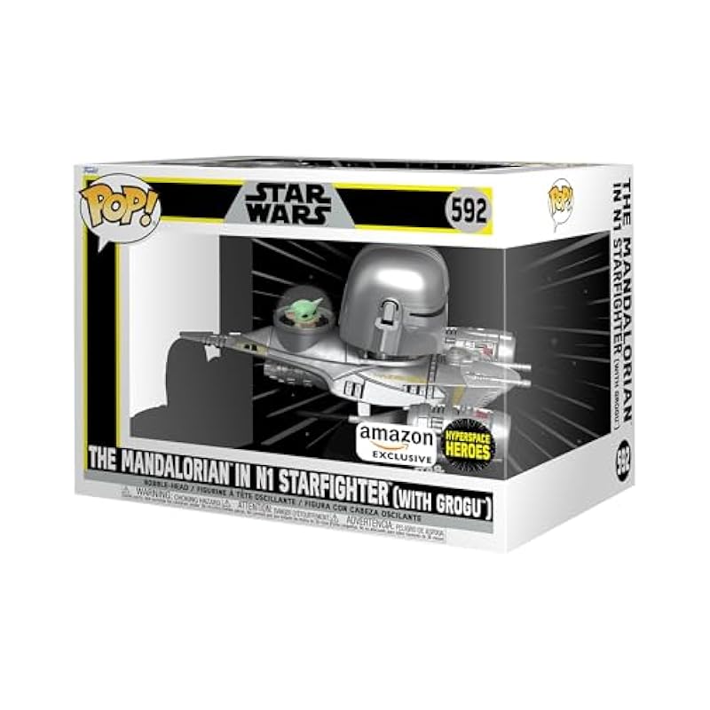 Funko Pop! Ride Super Deluxe: Star Wars Hyperspace Heroes - The Mandalorian in N1 Starfighter (with Grogu), Amazon Exclusive Bobbleheads Funko