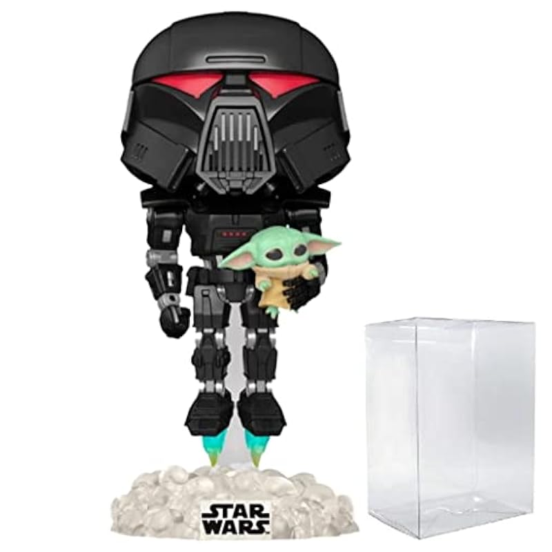 Funko POP Star Wars: The Mandalorian - Dark Trooper Holding Grogu [The Child] Glow-in-The-Dark Exclusive Funko Vinyl Figure (Bundled with Compatible Box Protector Case) Action Figures