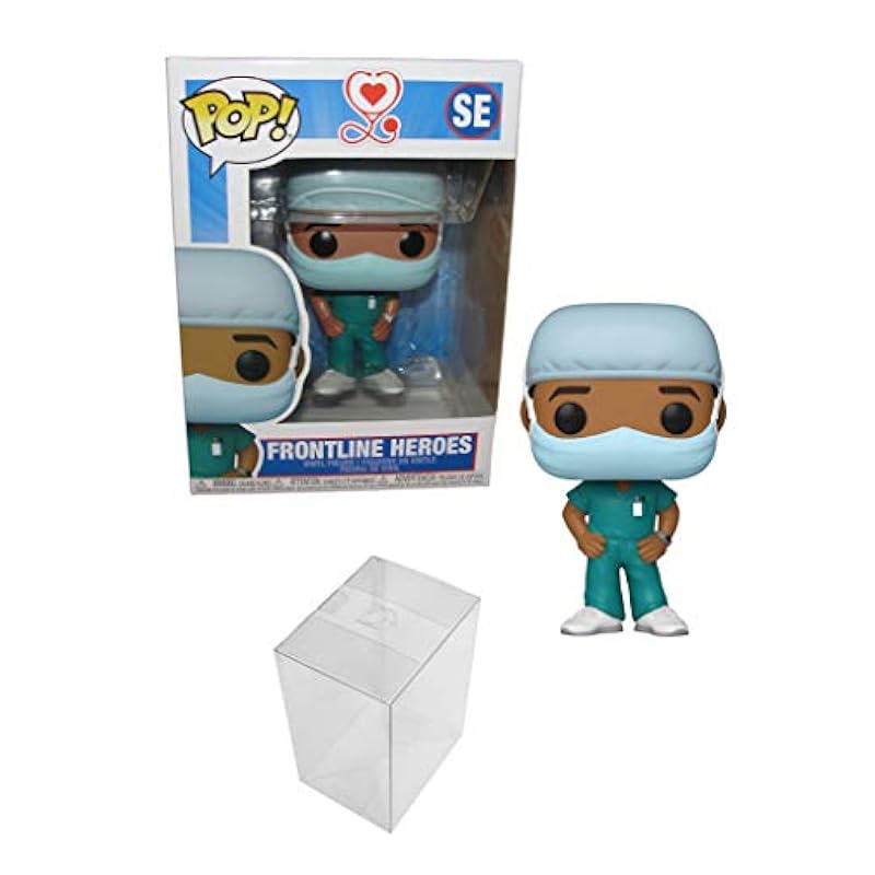Statues Funko Funko Pop! Heroes: Front Line Worker- Male Hospital Worker #2 Bundle with 1 PopShield Pop Box Protector