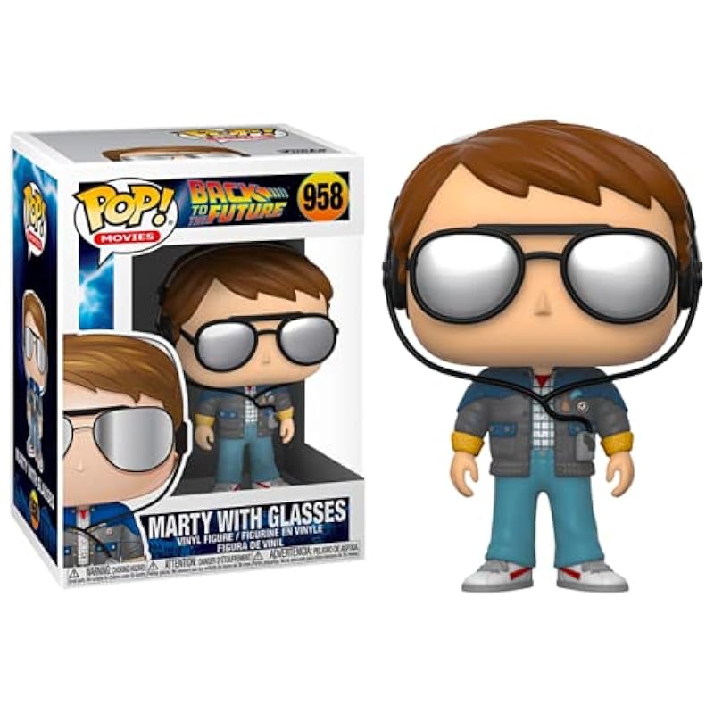 POP Back to The Future - Marty McFly with Glasses Funko Vinyl Figure (Bundled with Compatible Box Protector Case), Multied, 3.75 inches Action Figures Funko